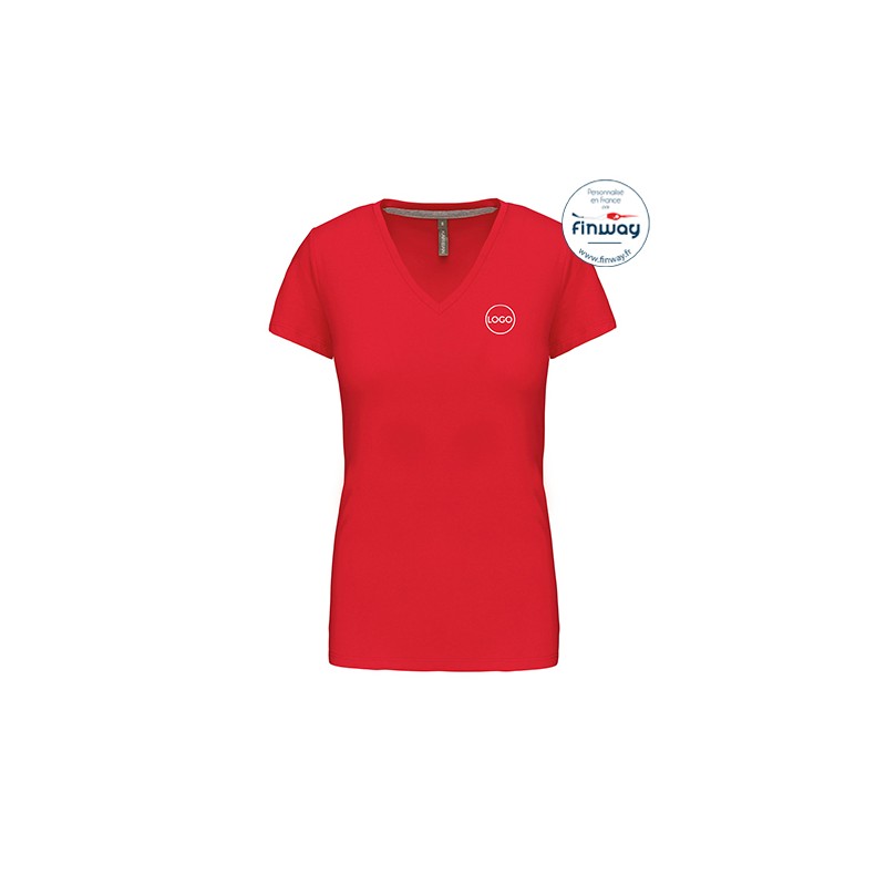 T-shirt femme manches courtes col V avec logo sur le coeur (marquage)