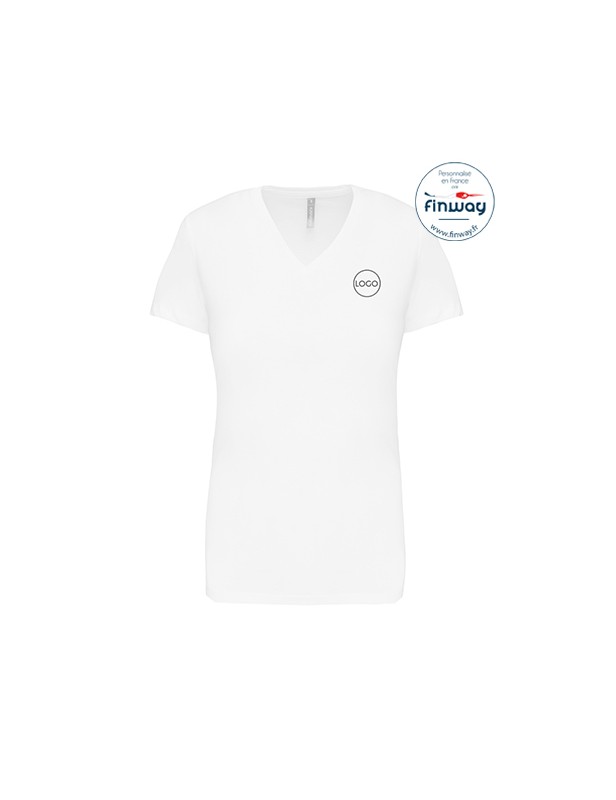 T-shirt femme manches courtes col V avec logo sur le coeur (marquage)
