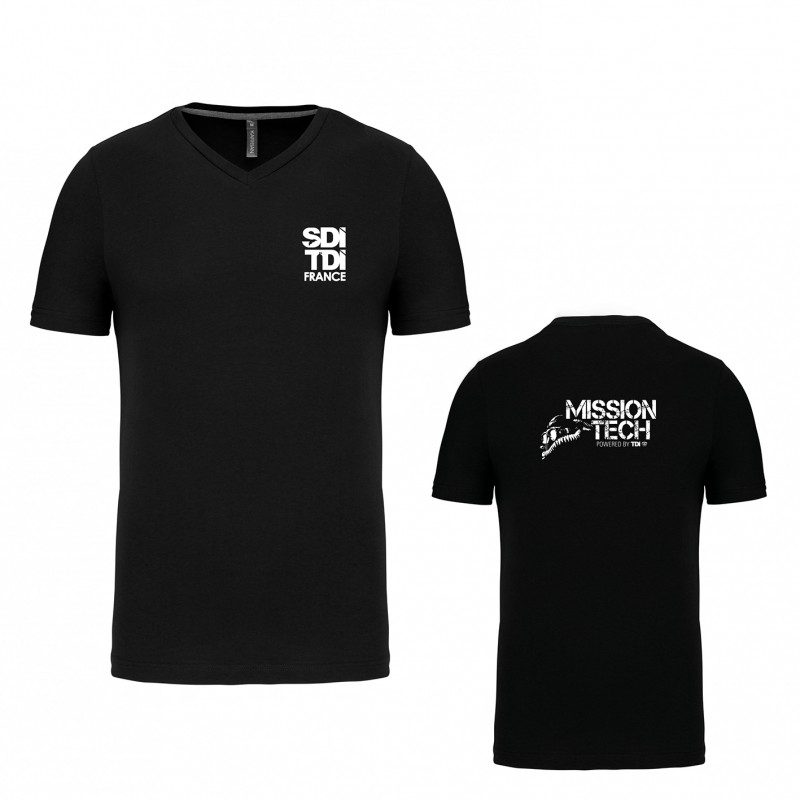Finway-Textiles objets personnalisés-T-shirt Mission TECH homme col V  (marquage cœur et dos)