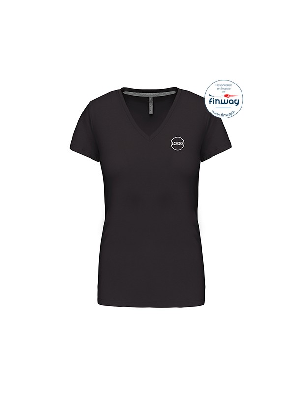 T-shirt femme manches courtes col V avec logo sur le coeur (marquage)