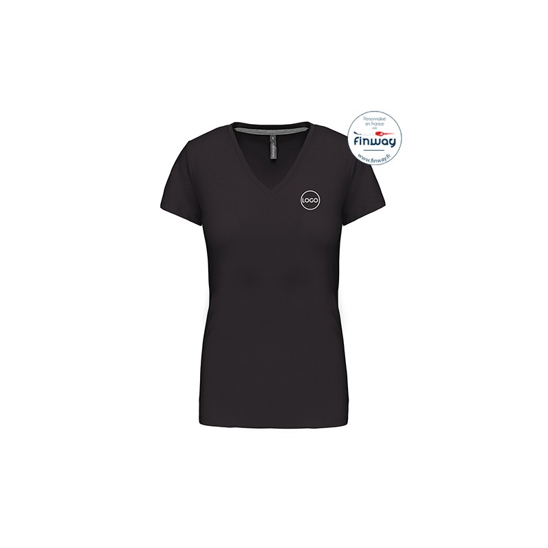 T-shirt femme manches courtes col V avec logo sur le coeur (marquage)