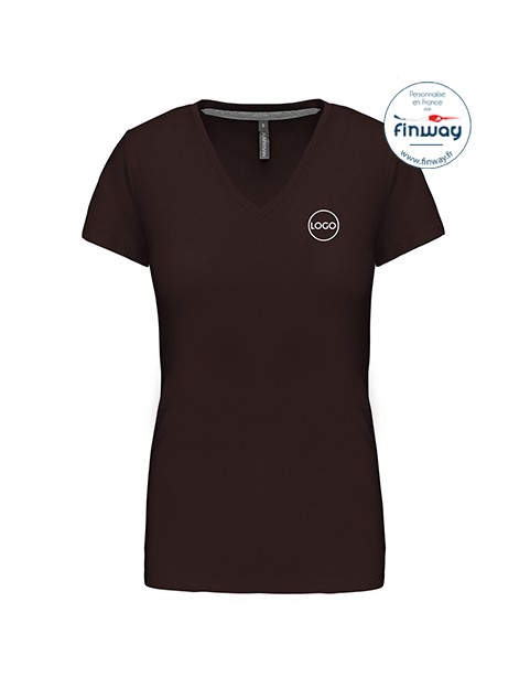 T-shirt femme manches courtes col V avec logo sur le coeur (marquage)