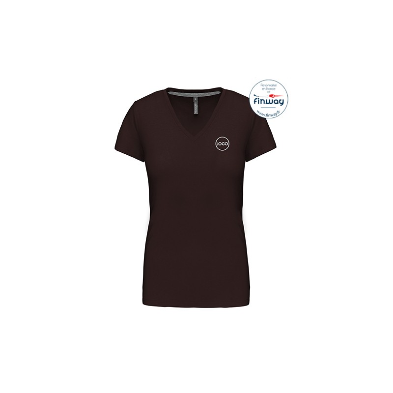 T-shirt femme manches courtes col V avec logo sur le coeur (marquage)