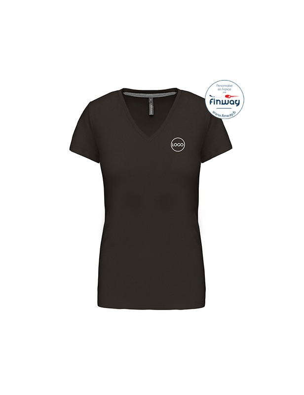 T-shirt femme manches courtes col V avec logo sur le coeur (marquage)