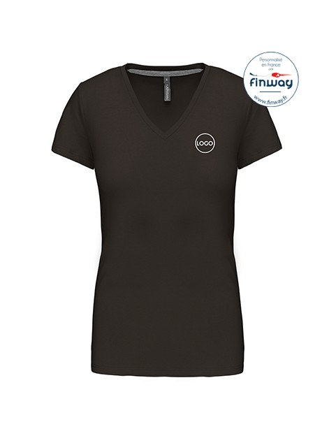 T-shirt femme manches courtes col V avec logo sur le coeur (marquage)