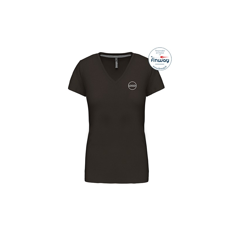 T-shirt femme manches courtes col V avec logo sur le coeur (marquage)