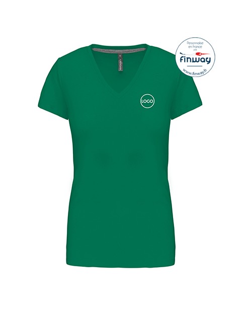 T-shirt femme manches courtes col V avec logo sur le coeur (marquage)