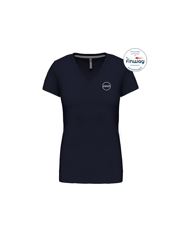 T-shirt femme manches courtes col V avec logo sur le coeur (marquage)