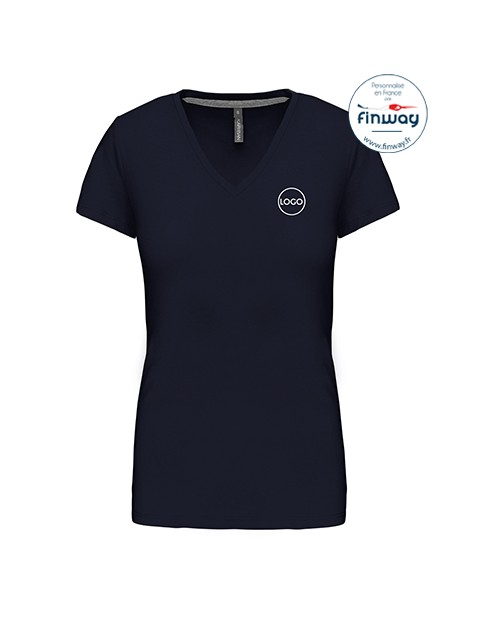 T-shirt femme manches courtes col V avec logo sur le coeur (marquage)