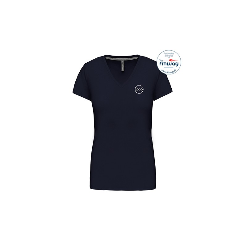 T-shirt femme manches courtes col V avec logo sur le coeur (marquage)