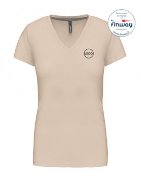 T-shirt femme manches courtes col V avec logo sur le coeur (marquage)