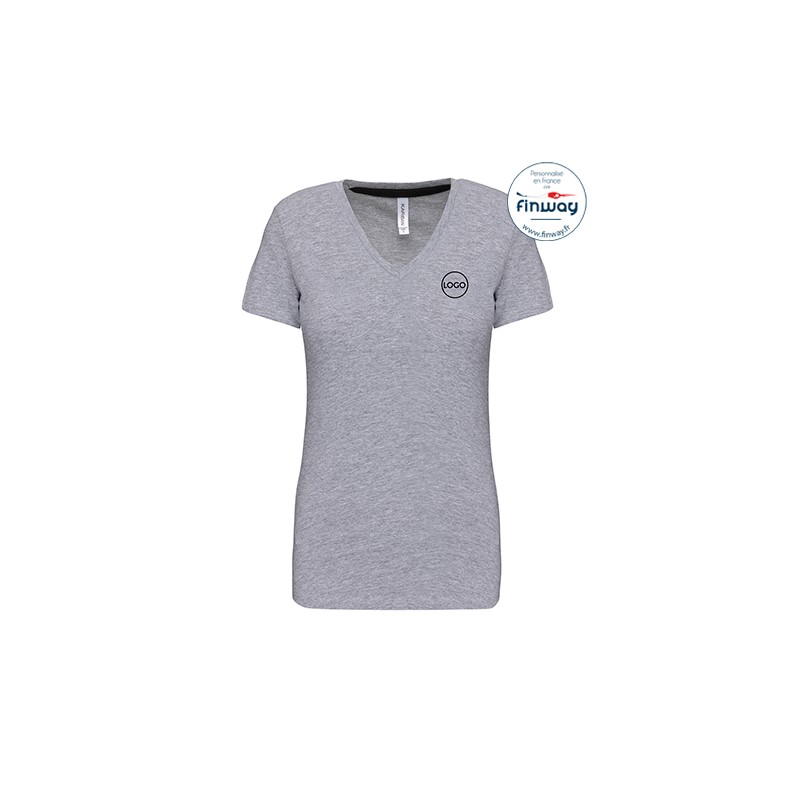 T-shirt femme manches courtes col V avec logo sur le coeur (marquage)