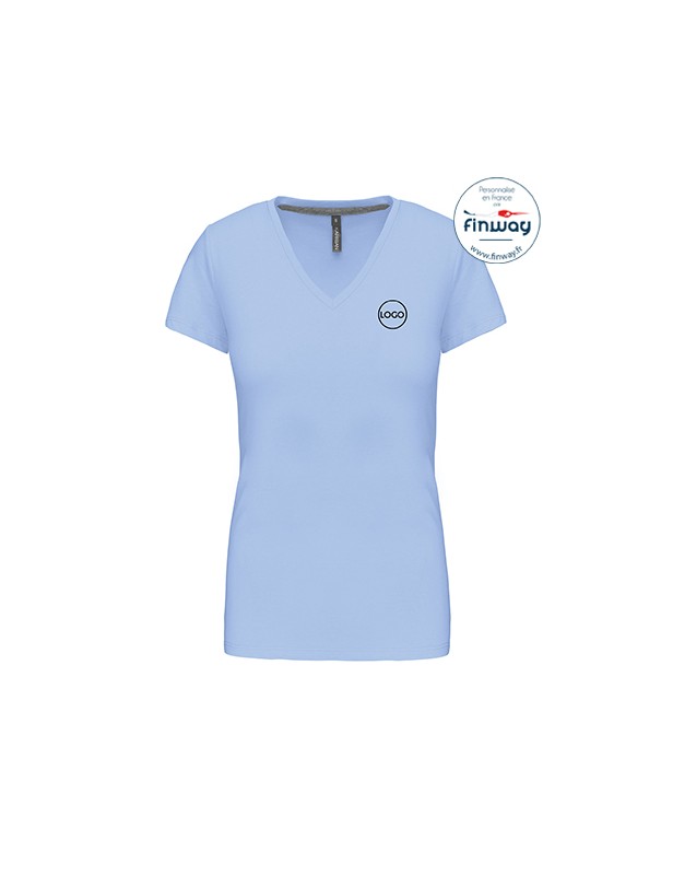 T-shirt femme manches courtes col V avec logo sur le coeur (marquage)