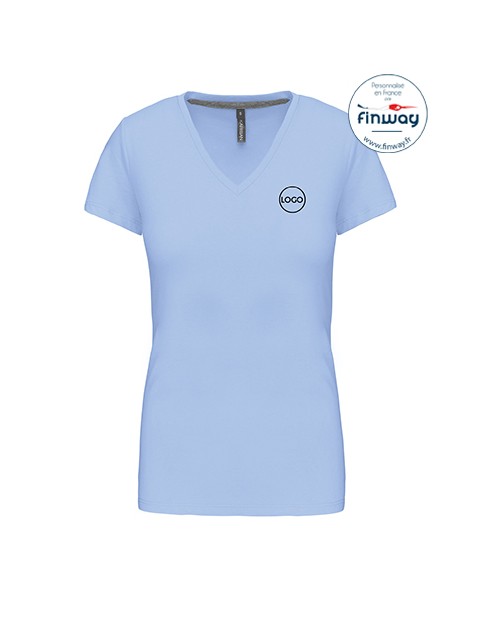 T-shirt femme manches courtes col V avec logo sur le coeur (marquage)