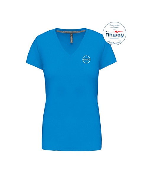 T-shirt femme manches courtes col V avec logo sur le coeur (marquage)