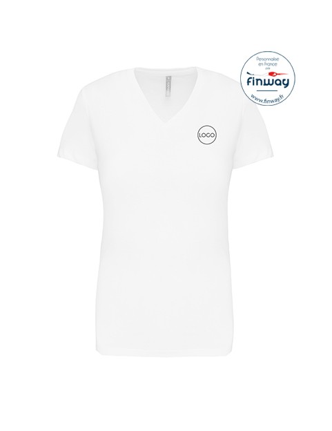 T-shirt femme manches courtes col V avec logo sur le coeur (marquage)