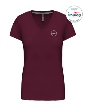 T-shirt femme manches courtes col V avec logo sur le coeur (marquage)