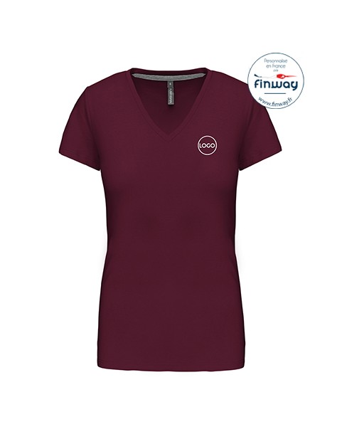 T-shirt femme manches courtes col V avec logo sur le coeur (marquage)
