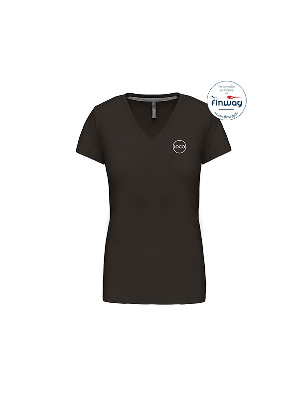 T-shirt femme manches courtes col V avec logo sur le coeur (marquage)