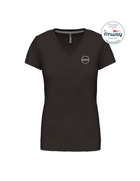 T-shirt femme manches courtes col V avec logo sur le coeur (marquage)