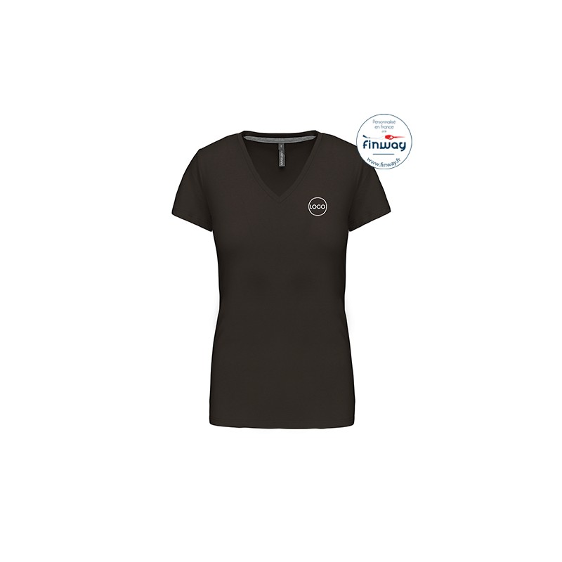 T-shirt femme manches courtes col V avec logo sur le coeur (marquage)